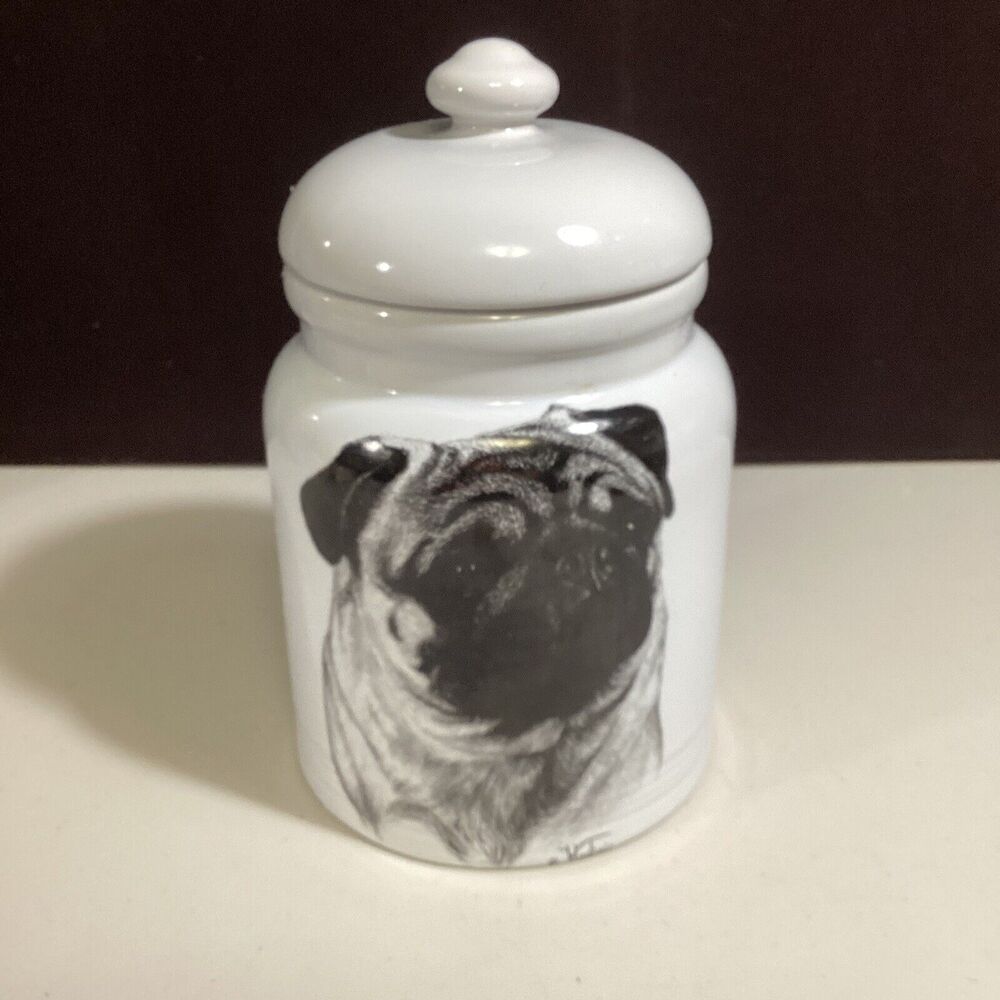 Pug Dog Treat Cookie Jar Canister Rosalinde Porcelain  Made In The USA